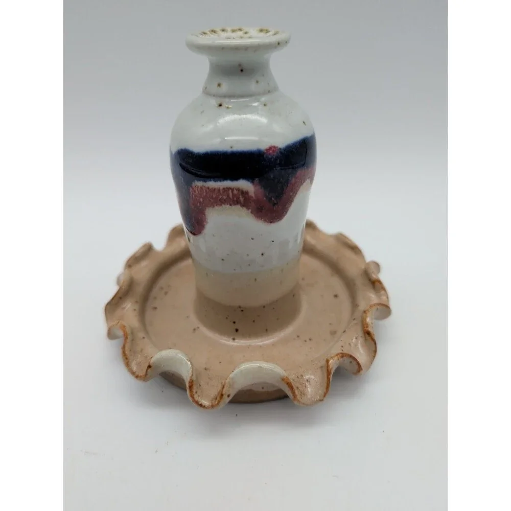 Randy Ritter Studio Pottery Michigan Blues Drip Glaze Oil Lamp Vase